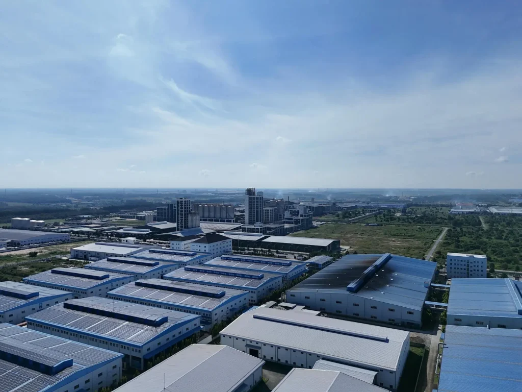 Aerial view of our expansive PVC manufacturing facility and industrial industrial park
