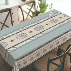 Premium embossed PVC table cloth rolls in dark blue and grey, featuring fine geometric grid pattern for waterproof table protection.